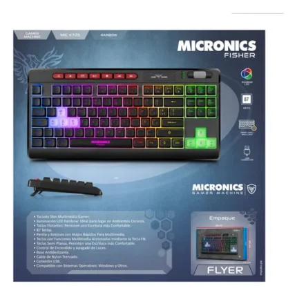 TECLADO MICRONICS GAMER FISHER MIC K705 RAINBOW USB 87KEYS