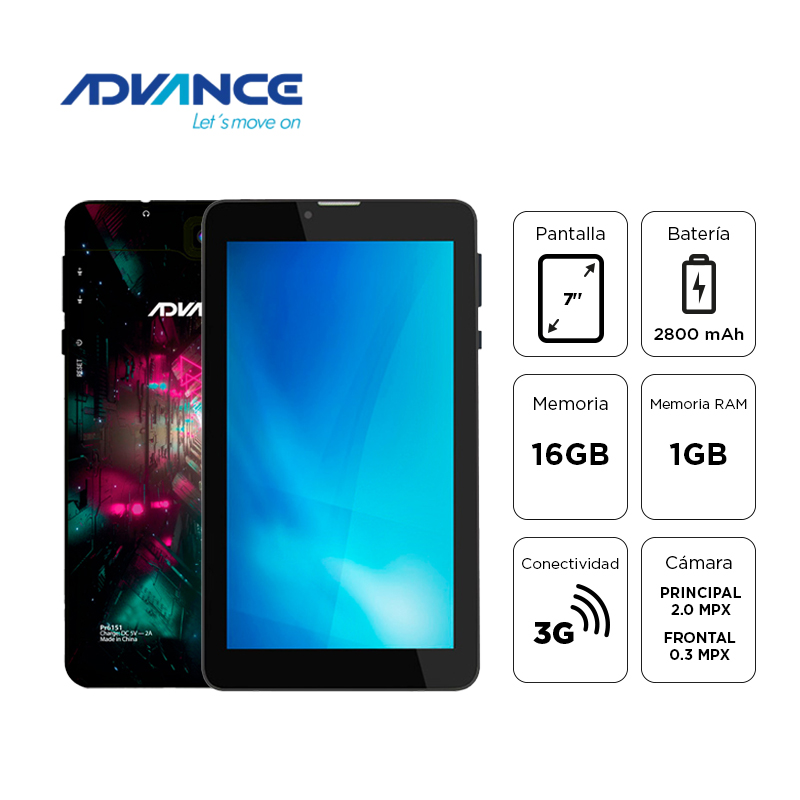 TBADVPR6152D32_1766006967 TABLET ADVANCE PRIME PR6152 D3, 7PULG 1024X600, ANDROID 11 GO , 3G, DUAL SIM, 16GB, RAM 1GB - Imagen 1